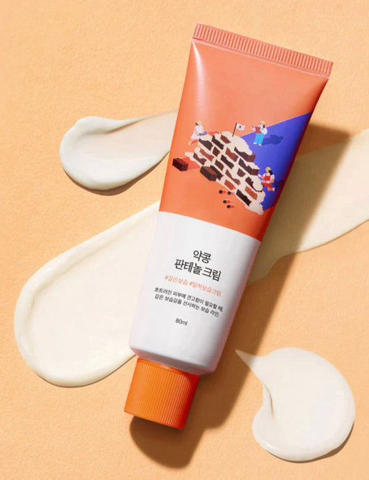 A close-up swatch of the rich, creamy texture of the Round Lab Soybean Panthenol Cream.