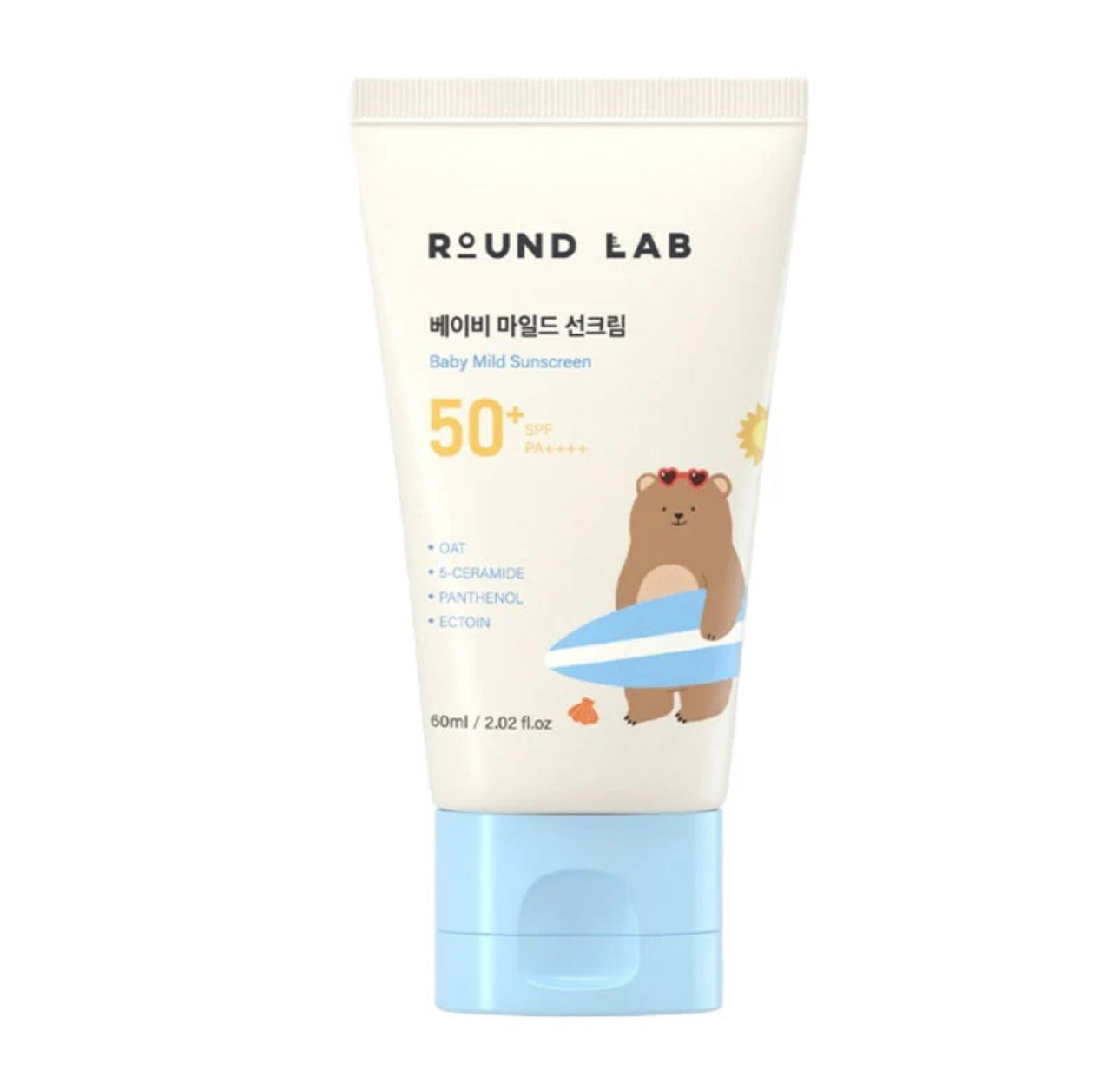 Round Lab Baby Mild Sun Cream SPF 50 PA 60ml with natural skincare background