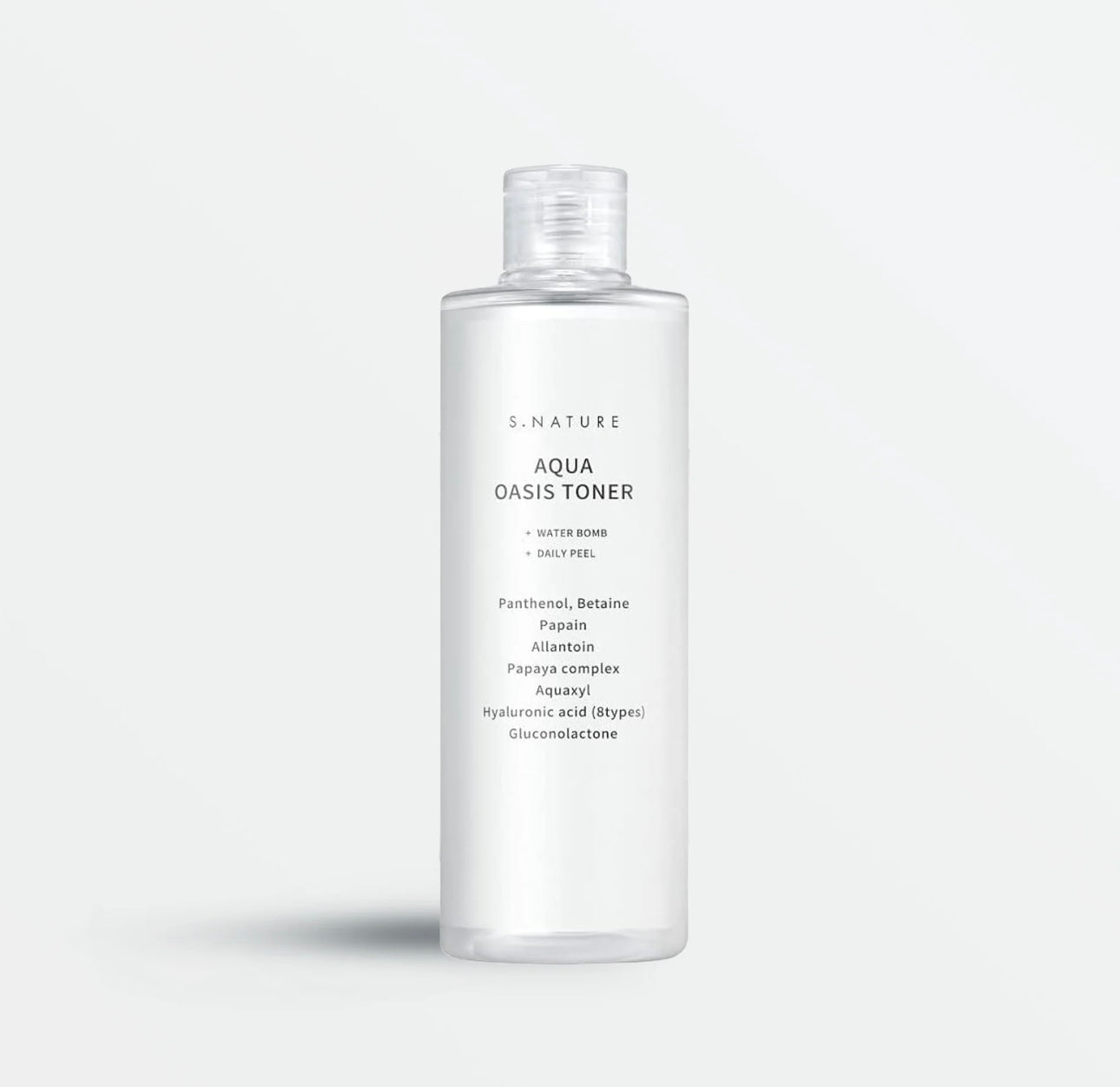 S. Nature Aqua Oasis Toner 300ml front view - A large bottle of hydrating Korean toner for glowing skin.