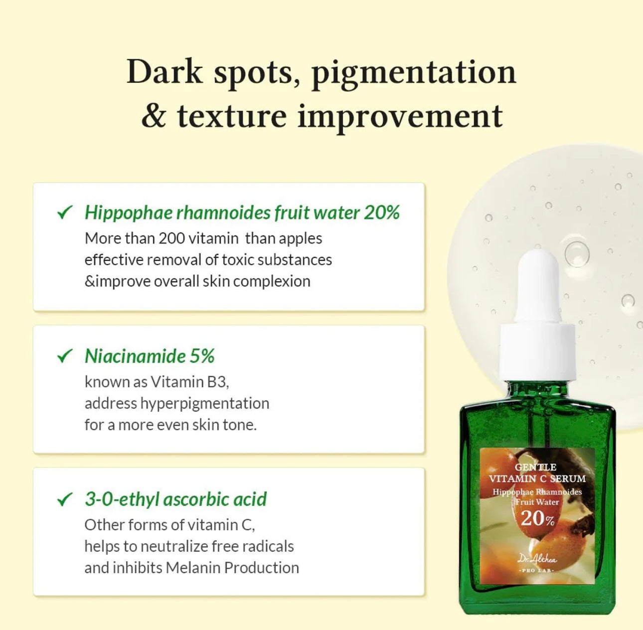 Icon highlighting Sea Buckthorn and Niacinamide, key ingredients for sensitive skin.