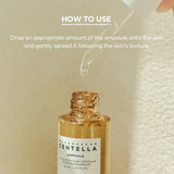 Drop of Madagascar Centella ampoule on skin lightweight, fast-absorbing serum texture.