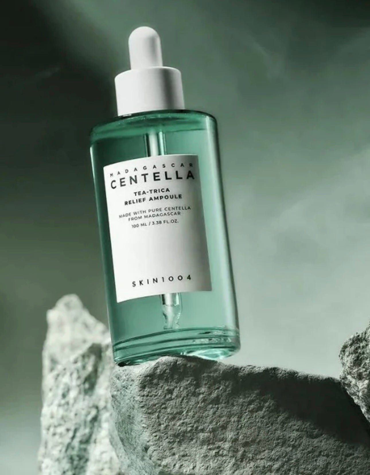 SKIN1004 Madagascar Centella Tea-trica Relief Ampoule 100ml packaging standing upright against a clean white background.