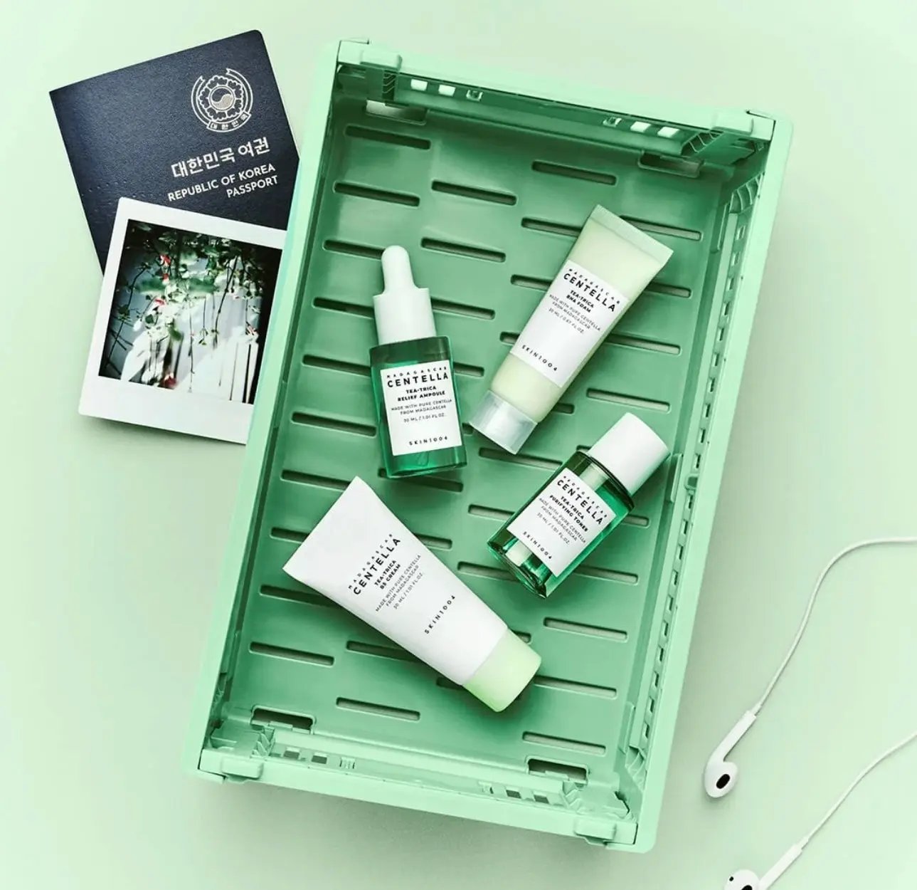 Madagascar Centella Tea-Trica Travel Kit showing all 4 products: BHA Foam, Purifying Toner, Relief Ampoule, and B5 Cream