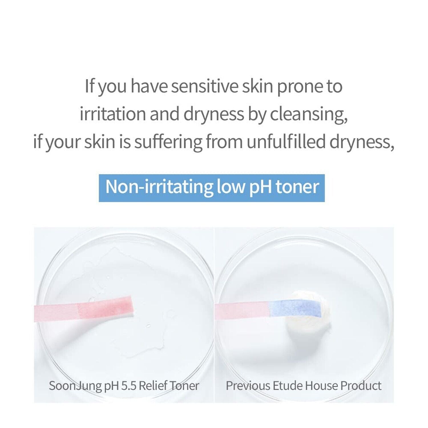 Close-up of the Soon Jung Toner's light, watery texture on fingertips.