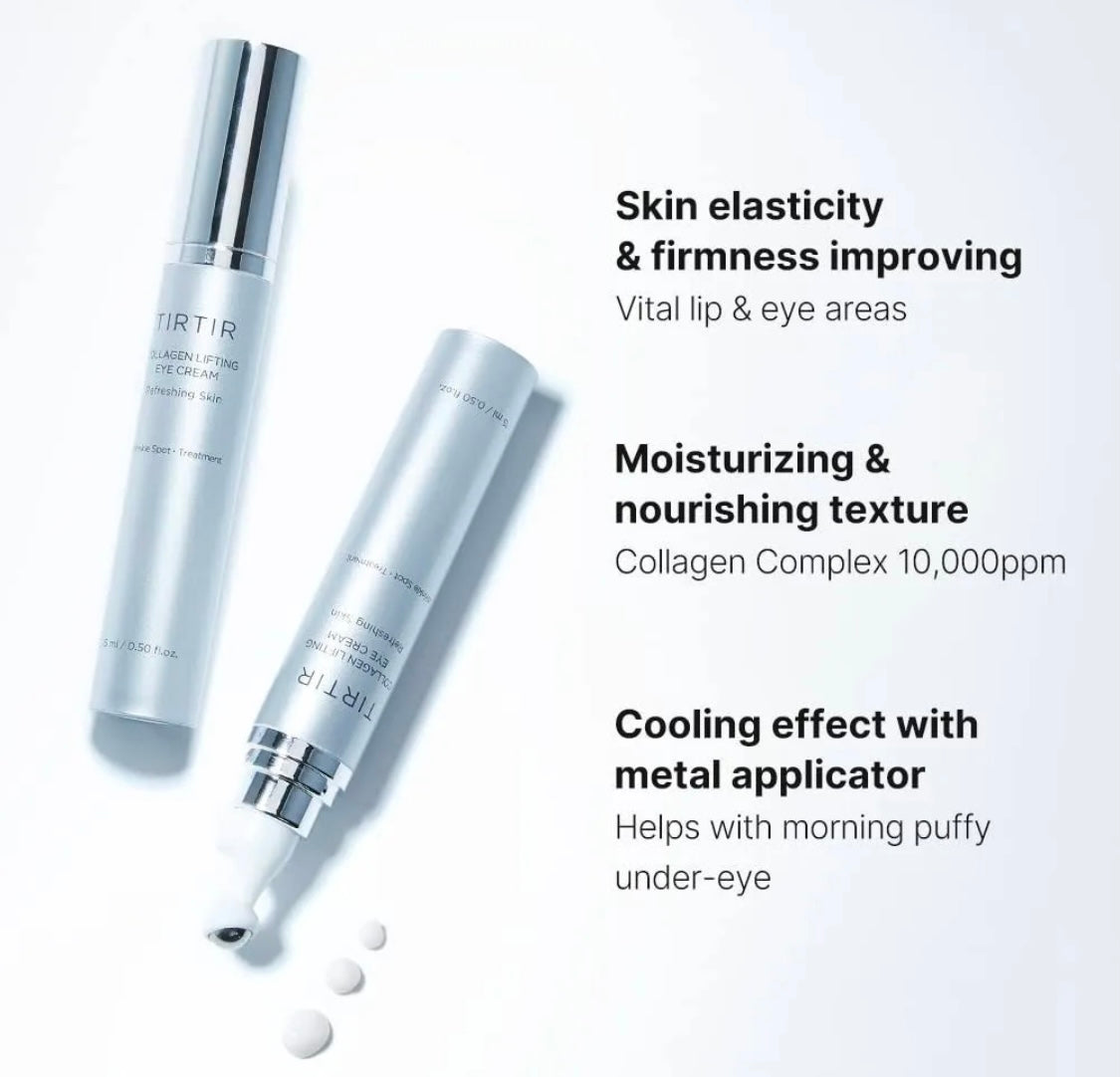 Key ingredients and patented technology inside the TIRTIR Collagen Lifting Eye cream for effective rejuvenation.