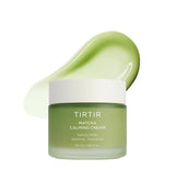 TIRTIR matcha calming cream 50ml tube standing next to its green and white box on a soft background.