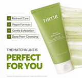 Rich white foam lather of the matcha cleanser on a hand, demonstrating the gentle foaming action after adding water.