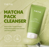 TIRTIR Matcha Pack Cleanser tube and its original box side by side, highlighting the 2-in-1 matcha pack cleanser and key benefits.