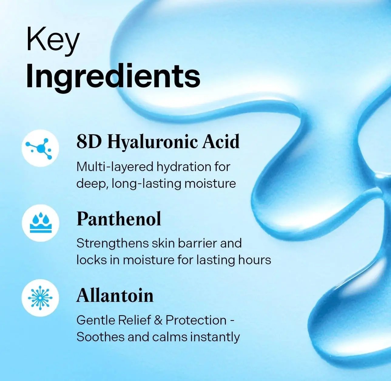 Torriden cleansing oil formula featuring 8D multi low-molecular hyaluronic acid, panthenol, and allantoin for deep hydration