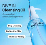 Close-up of Torriden Dive In Cleansing Oil's watery, lightweight texture that melts makeup without greasy residue