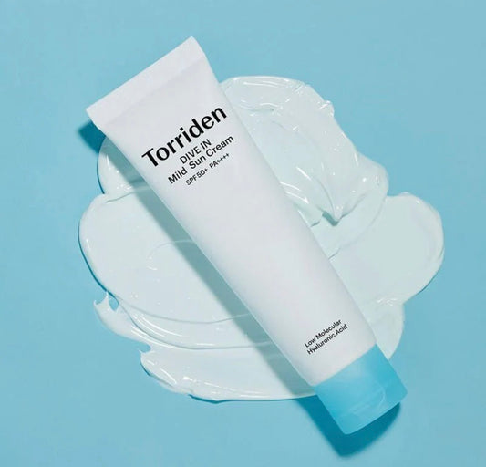 Torriden Dive In Mild Suncream SPF50+ PA++++ 60ml bottle front view – vegan mineral sunscreen with hyaluronic acid.