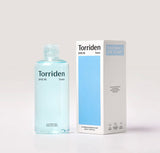 Torriden Dive-In low molecular hyaluronic acid toner placed in a gentle skincare routine setup with moisturizer and cotton pads, ideal for daily refresh.