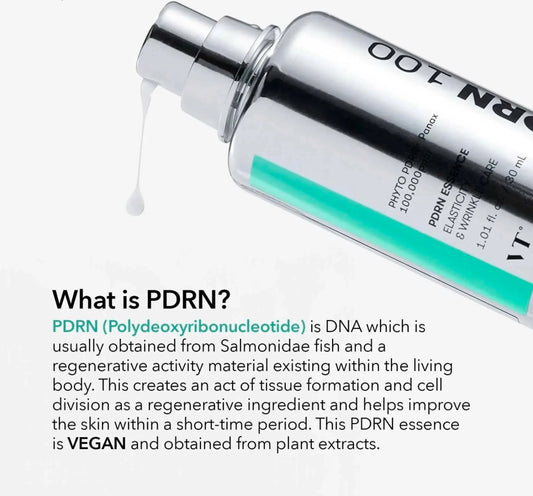 Unboxing the VT PDRN Essence, showing the sealed box and bottle.