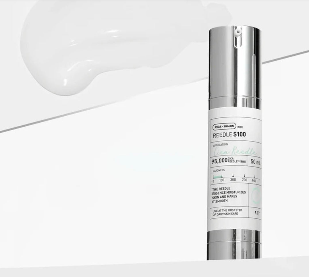 VT Cosmetics Reedle Shot 100 Essence with outer box — bottle beside its packaging