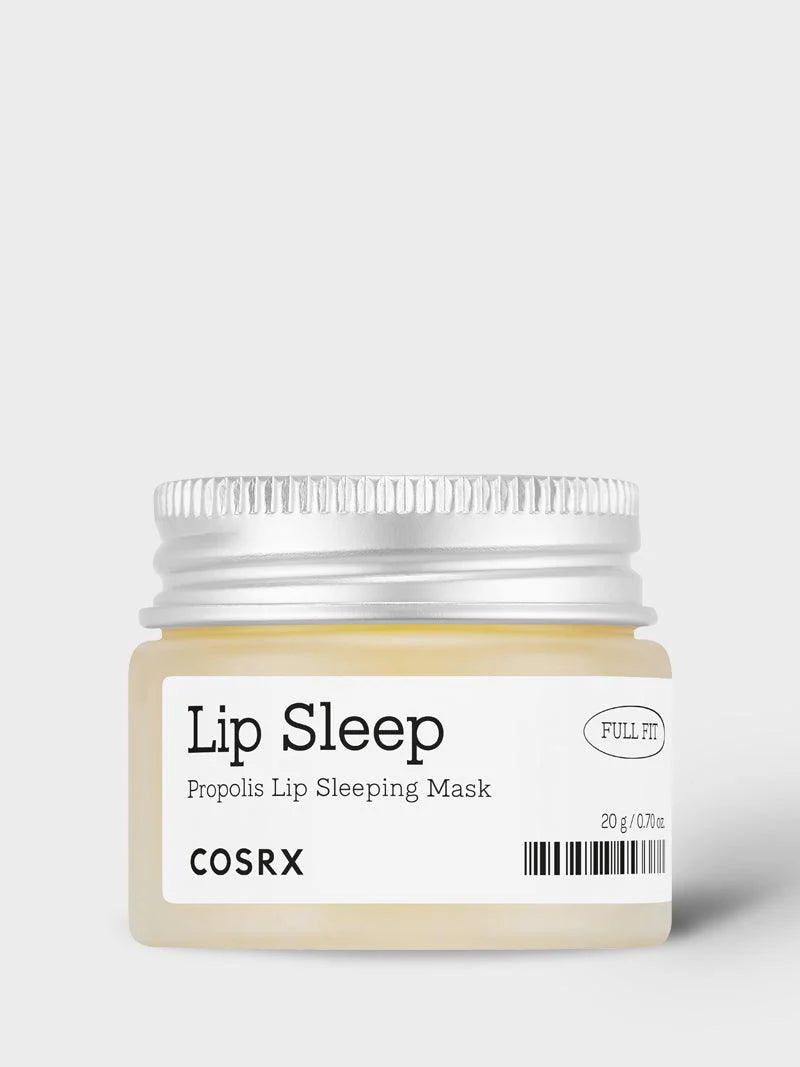 Woman wearing COSRX lip sleeping mask as part of her nighttime skincare routine for soft lips.